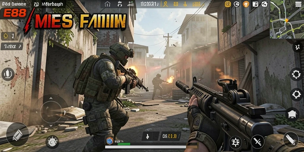 Screenshot E88 menampilkan aksi seru dalam gameplay FPS.