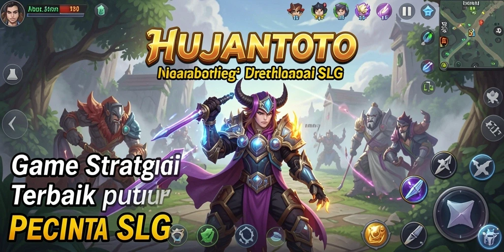 Screenshot menampilkan pertempuran seru dalam game SLG HUJANTOTO.