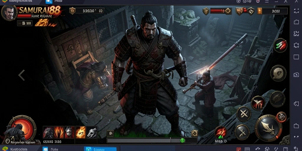 Tampilan gameplay <strong>SAMURAI88</strong> yang menyeramkan dan mendebarkan.