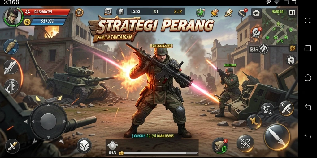 Tampilan strategi pertempuran intens dalam gameplay X168.
